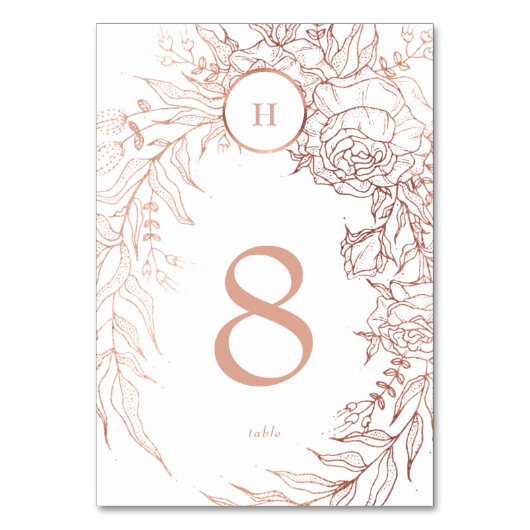 Editable Dusty Rose Gold Custom Wreath Wedding Tischnummer (Vorderseite)
