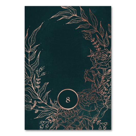 Editable Dusty Rose Gold Emerald Custom Wreath Tischnummer (Rückseite)