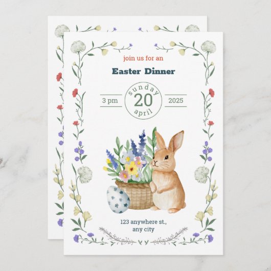 Editable Easter Potluck Invitation Einladung (Vorne/Hinten)