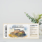 Editable Edinburgh Flugzeug Ticket Scotland Trip Einladung (Stehend Vorderseite)