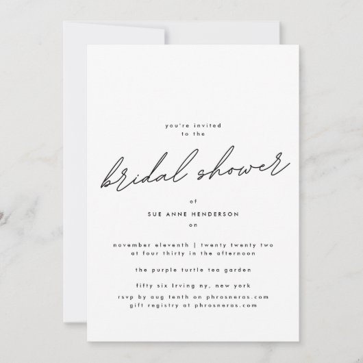 Editable, einfach elegantes Brautparty Einladung (Vorderseite)