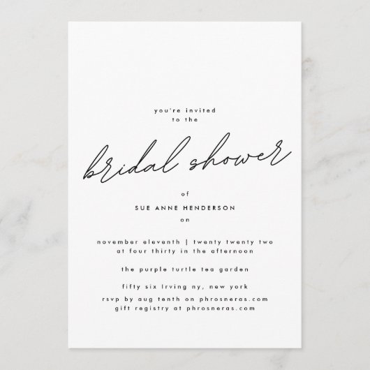 Editable, einfach elegantes Brautparty Einladung (Vorderseite)