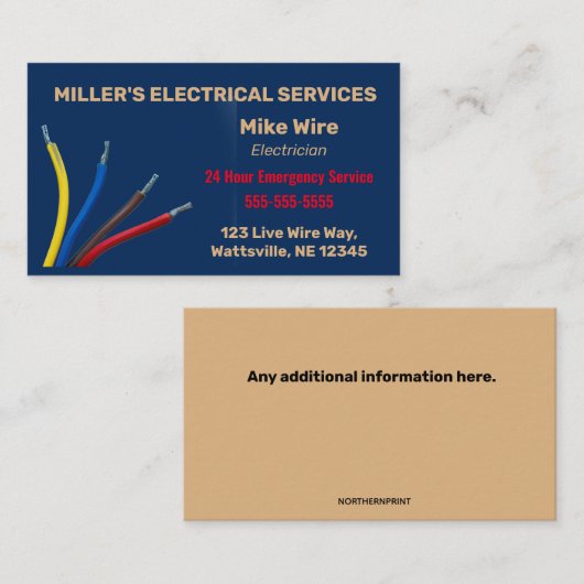 Editable Electrical Business Card Visitenkarte (Vorne/Hinten)