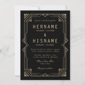 Editable Elegant Black Art Deco QR RSVP Wedding Einladung (Vorderseite)