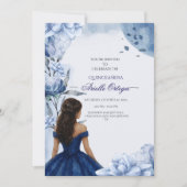Editable Elegant Blue Quinceñera Einladung (Vorderseite)