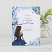 Editable Elegant Blue Quinceñera Einladung (Stehend Vorderseite)