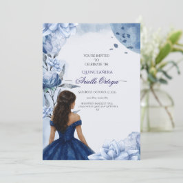 Editable Elegant Blue Quinceñera Einladung