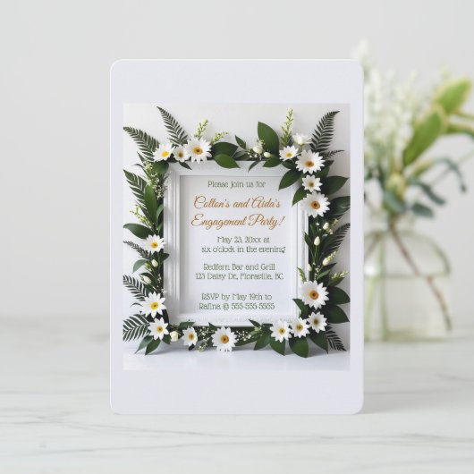 Editable Elegant Daisy Frame Einladung (Stehend Vorderseite)