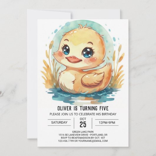 Editable Elegant Duck Birthday Einladung (Vorderseite)