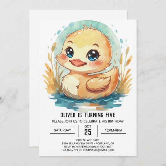 Editable Elegant Duck Birthday Einladung (Vorne/Hinten)