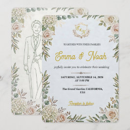 Editable Elegant Sage Gold Wedding Invitation Einladung