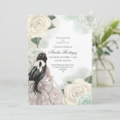 Editable Elegant White Gold Quinceñera Einladung (Stehend Vorderseite)