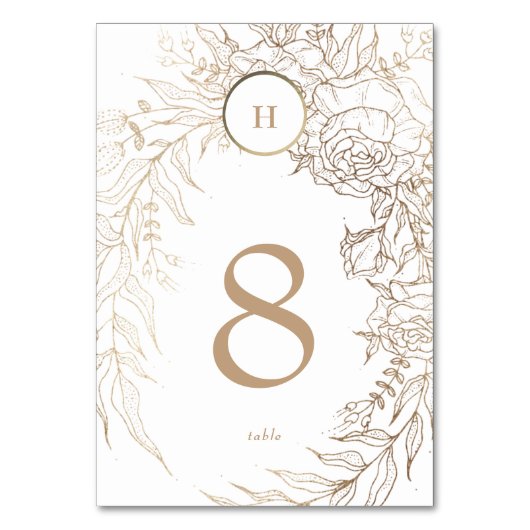 Editable Elegante White Gold Custom Wreath Wedding Tischnummer (Vorderseite)