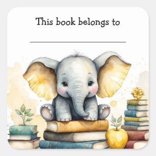 Editable Elephant and Books Buchzeichen Sticker