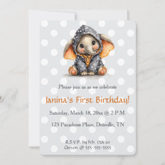 Editable Elephant in Polka Dots Birthday Einladung
