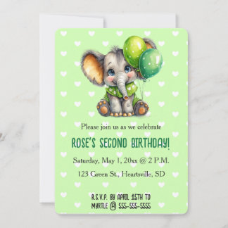 Editable Elephant with Two Balloons Birthday Einladung