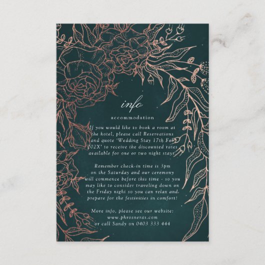 Editable Emerald Blume Wreath Copper Foil Wedding Begleitkarte (Vorderseite)