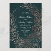 Editable Emerald Blume Wreath Copper Foil Wedding Einladung (Vorderseite)