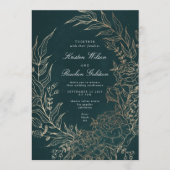 Editable Emerald Blume Wreath Gold Foil Wedding Einladung (Vorderseite)