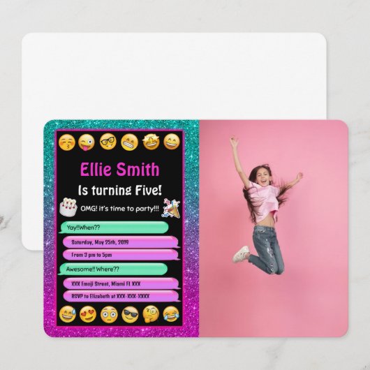 Editable Emoji Birthday Foto Einladung (Vorne/Hinten)