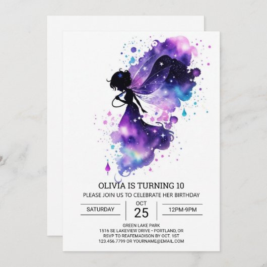 Editable Enchanted Fairy Birthday Einladung (Vorne/Hinten)