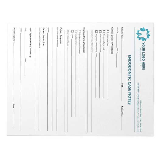 Editable Endodontic Treatment Progress Notepad Notizblock (Vorderseite)