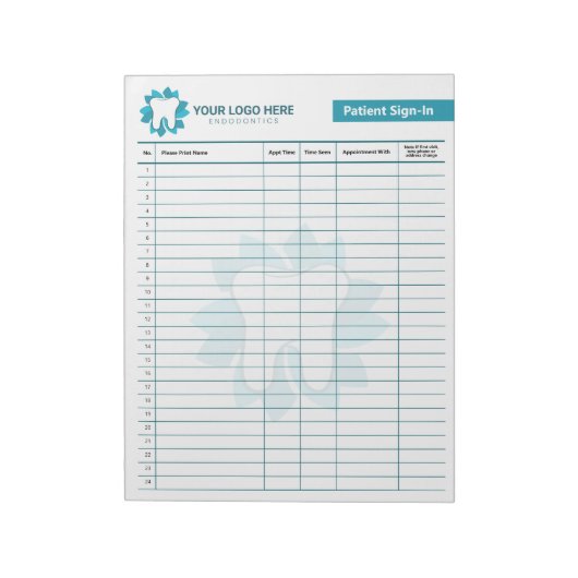 Editable Endodontics oder Dental Sign-In Notizblock (Rotiert)