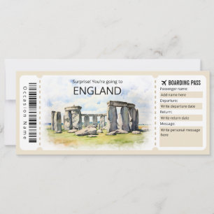 Editable England Flugzeug Ticket, England Trip Einladung