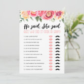 Editable Er sagte: "Sie sagte Brautparty Game Card Einladung (Stehend Vorderseite)