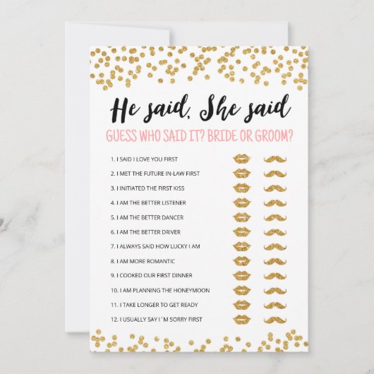Editable Er sagte: "Sie sagte Brautparty Game Card Einladung (Vorderseite)