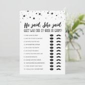 Editable Er sagte: "Sie sagte Brautparty Game Card Einladung (Stehend Vorderseite)