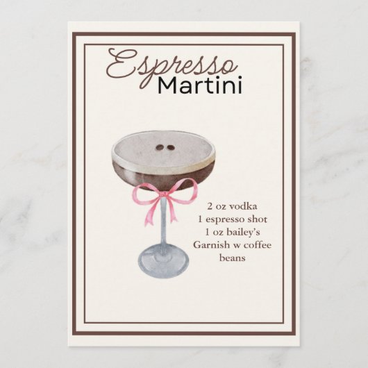 Editable Espresso Martini Rezept Card Menükarte (Vorderseite)