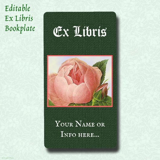 Editable Ex Libris Buchzeichen Vintag Rosa Rose