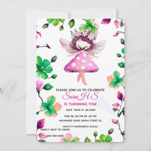 Editable Fairy Birthday Einladung, Fairy Birthday Einladung (Vorderseite)