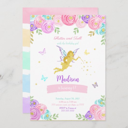 Editable Fairy Birthday Party Einladung (Vorne/Hinten)