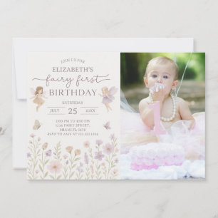 Editable Fairy First Birthday Einladung