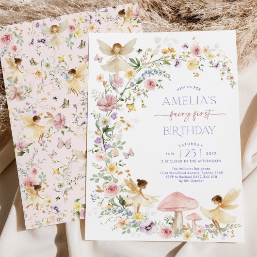 Editable Fairy First Birthday Einladung, Soft Pas Einladung