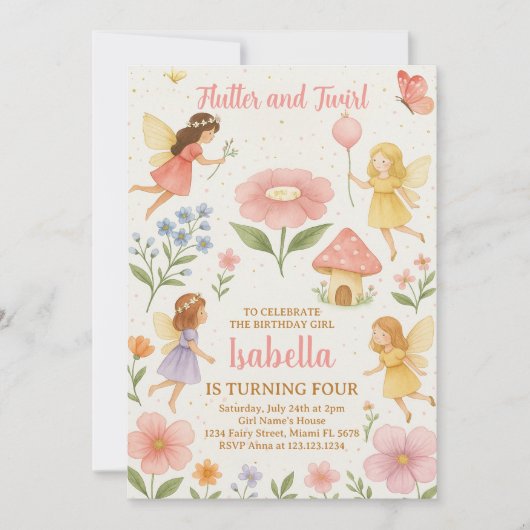 Editable Fairy Garden Geburtstag Einladung (Vorderseite)
