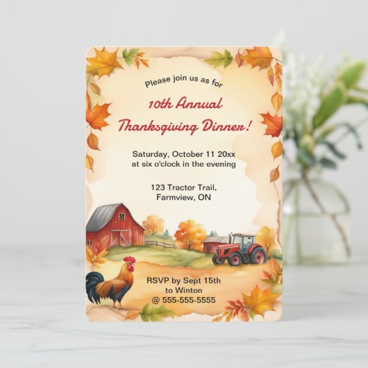 Editable Fall Farm Racer Tractor Erntedank Einladung (Stehend Vorderseite)