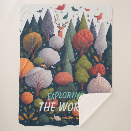 Editable Fantasy Garnelen Waldvögel und Bäume Sherpadecke (Vorderseite)
