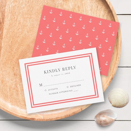 Editable Farbe Moderne klassische Ankerhochzeit RSVP Karte