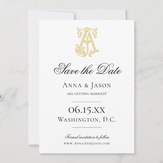 EDITABLE FARBEN AJ Monogram JA Monogram Einladung (Vorderseite)