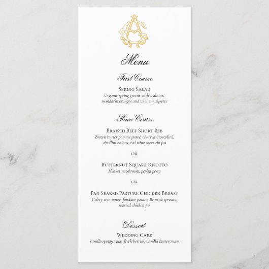 EDITABLE FARBEN GA Monogram AG Monogram Menu Menükarte (Vorderseite)