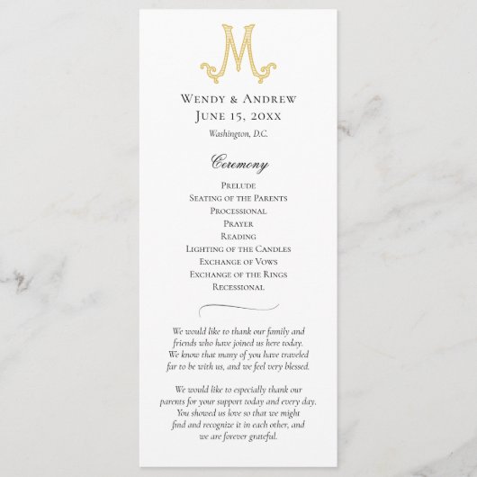 EDITABLE FARBEN M Monogram Wedding Program Programm (Vorderseite)