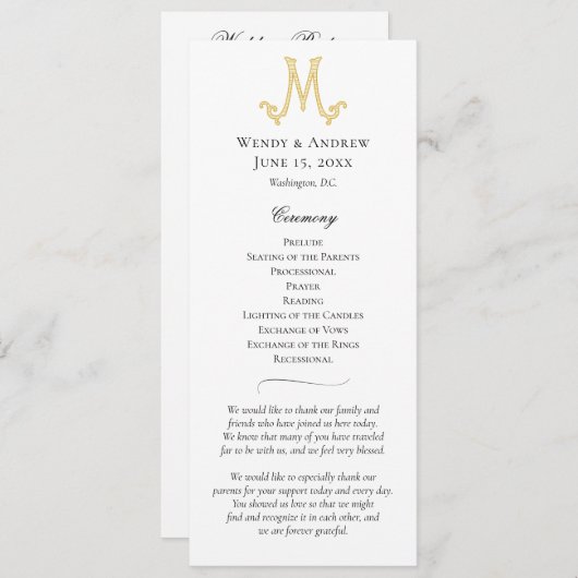 EDITABLE FARBEN M Monogram Wedding Program Programm (Vorne/Hinten)