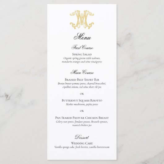 EDITABLE FARBEN MW Monogram WM Monogram Menu Menükarte (Vorderseite)