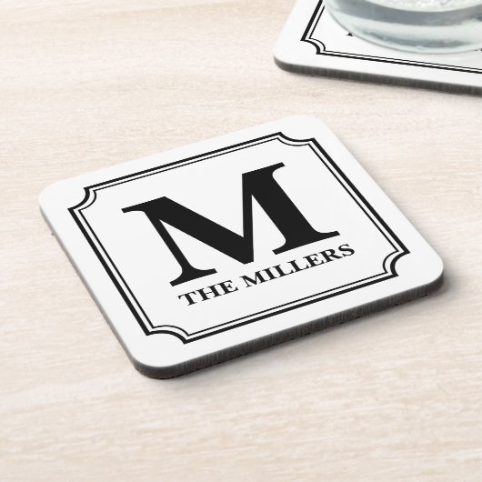 Editable Farbfamilienname/Bar/Restaurant-Monogramm Getränkeuntersetzer (Linke Seite)