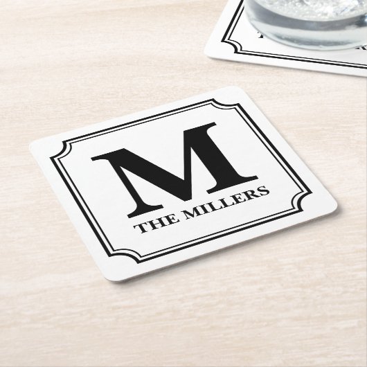 Editable Farbfamilienname/Bar/Restaurant-Monogramm Rechteckiger Pappuntersetzer (angewinkelt)