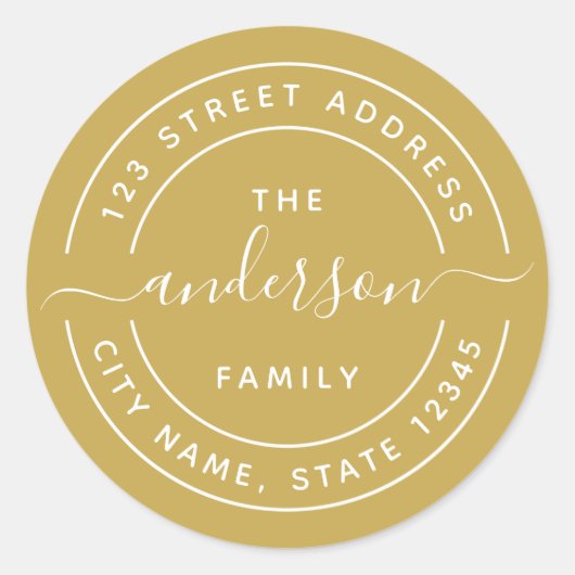 Editable Farbrunde Kalligraphie-Rücksendeadresse Runder Aufkleber (Vorderseite)