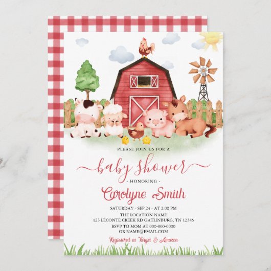 Editable Farm Animals Kinderdusche Einladung (Vorne/Hinten)